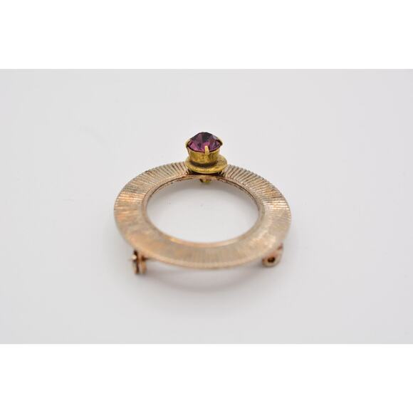 Vintage Round Pin Brooch Prong Purple Rhinestone Crystal Bin1 - Picture 8 of 12